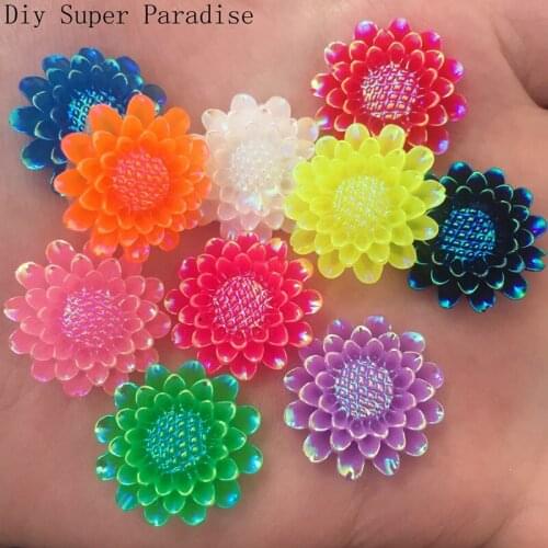 NEW 30pcs 20mm AB Resin Sunflower Stone Flatback Wedding Diy Design Resin Craft K40*3