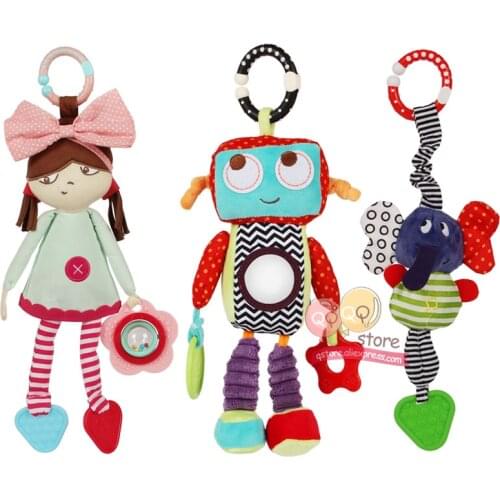 N-Tsi Baby Plush Stuffed Robot Doll Stroller Toys Elephant Rattle Infant Bed Crib Hanging Mobile Toys for Children Kids Gift
