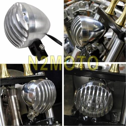 Polish Retro Headlight Motorcycle Emark 4.5" Vintage Billet Head Light for Harley Cafe Racer Chopper Custom