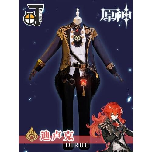 STOCK Amine Game Genshin Impact Cosplay Diluc Cosplay Costume Game Full Set Of Clothes 2021 New