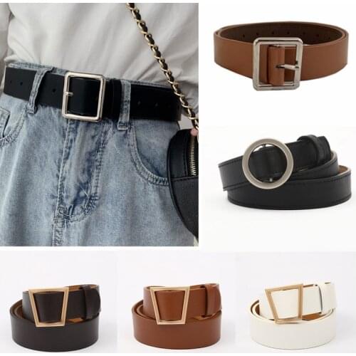 PU Leather Belt For Women Square Buckle Pin Buckle Jeans Black Belt Chic Luxury Brand Ladies Vintage Strap Female Waistband