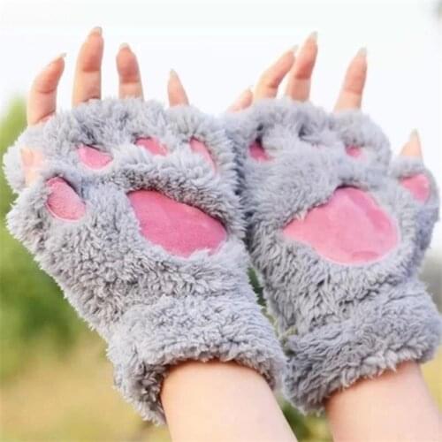 Lovely Women Cat Claw Paw Mitten Plush Glove Costume Cute Winter Warm Half Finger Gloves Women Female Gloves Mitten PS-10