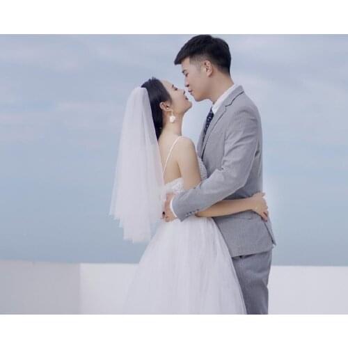 TOPQUEEN V26 Wedding Veil Short Bridal Veil 2 Layer Wedding Decorations for Bride Soft Italian Tulle Veil Wedding Free Shipping