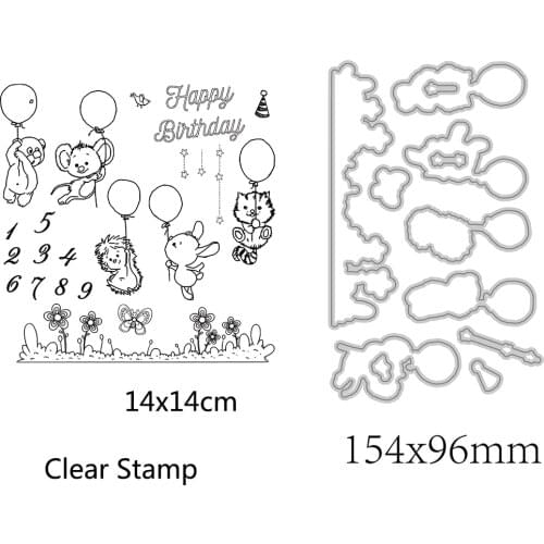 AZSG Birthday Balloon Animals Stamps and Cutting dies For DIY Scrapbooking/Card Making/Album Decorative Crafts New Cut Die