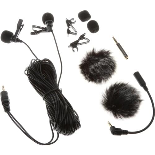 Dual-Headed Lavalier Lapel Clip-on Omnidirectional Condenser Microphone