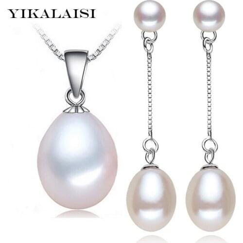 YIKALAISI 925 sterling silver jewelry natural freshwater pearl set pendant,drop earrings high quality best gifts