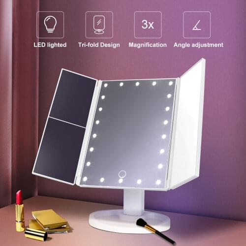 Makeup Mirror With Lights 1X 2X 3X Magnification Lighted Vanity Mirror Touch Control Trifold Dual Power Beauty Mirrors Portable