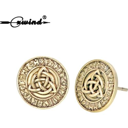 Cxwind Vintage Gold Color Slavic Runes Stud Earrings for Women Ethnic Jewelry Punk Geometric Round Knot Earring Jewelry