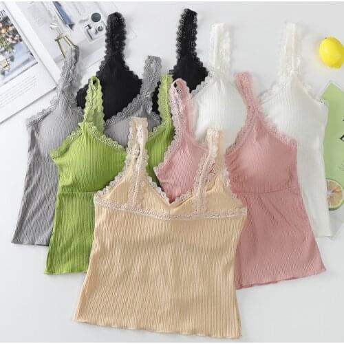 Women Cotton Underwear Lace Top Womens Lace Trim Tube Top Summer Tanks Bralette Crop Top Female Cropped Camis Padded Camisole