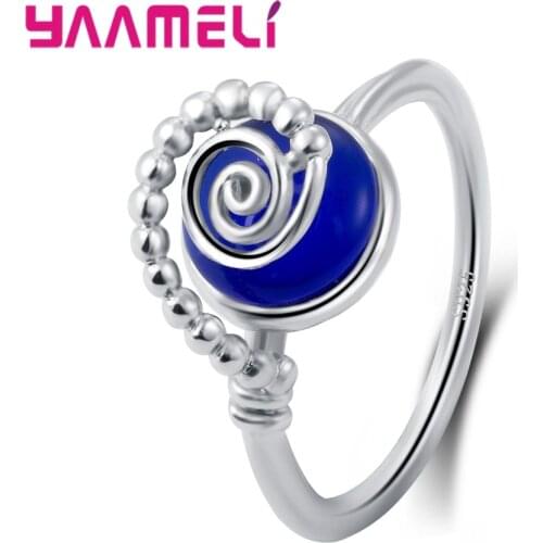 New Fashion 925 Sterling Silver With Blue Crystal Cubic Zirconia Simple Design Finger Rings For Women Girlfriend Gift