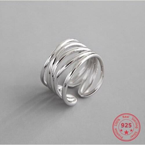 Real 925 Silver Open Ring INS Simple Finger Rings For Women Wide Face Drawing Ladies Adjustable Ring Fashion Jewelry Wholesale