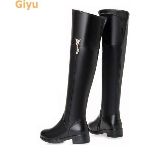 Giyu Winter 2020 Sexy over-the-knee boots Genuine Leather Womens Knight Boots Comfortable low heel non-slip women riding boots