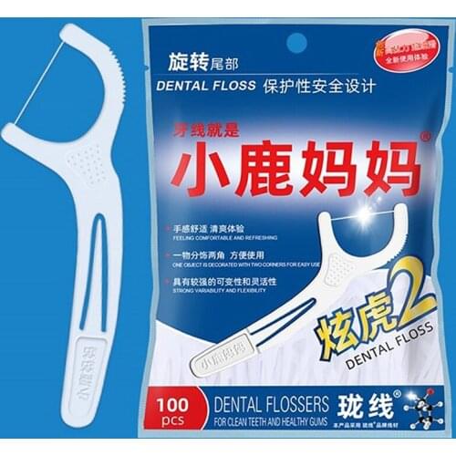 100Pcs/bag Dental Floss Flosser Folding Toothpicks Stick Oral Care Tooth Floss Clean Interdental
