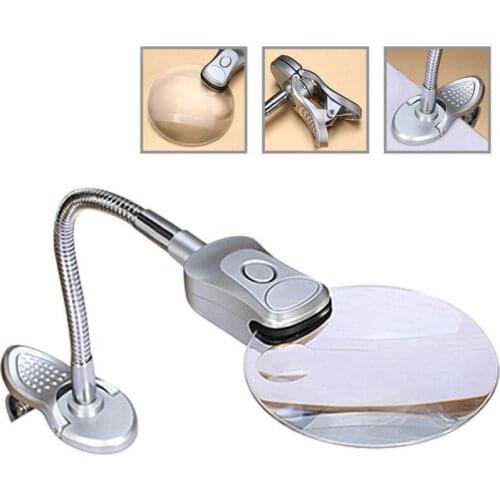 2X 6X Acrylic Clip Type Universal Metal Hose Led Magnifier Maintenance Table Lamp Magnifying Glass with Lamps