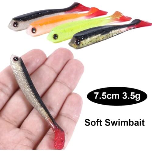5pcs 7.5cm 3.5g Shad Soft Plastic Lures Jig Swimbaits Artificial Double Color Silicone Bait for Bass Carp Lures Tackle Wobber