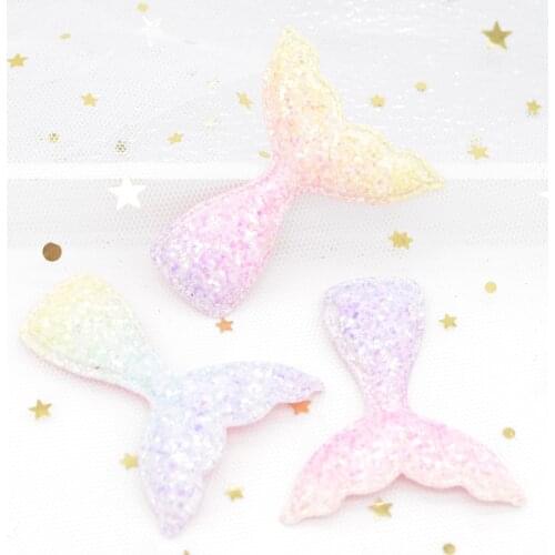 6Pcs Upscale Glitter Iridescence Fabric Padded Patches Cartoon Mermaid Tail Stick-on Applique for DIY Hair Clip Band Decor G40