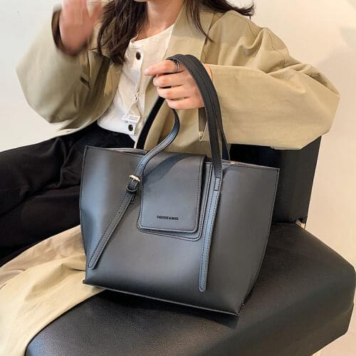 Ladies big bag solid color ladies shoulder bag female texture big bag commuter bag retro female bag casual