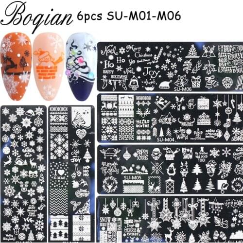 BQAN Halloween Christmas Nail Stamping Plates Pattern Nail Art Image Plates Stainless Steel Nail Art Plate Stencil 6PCS/Set