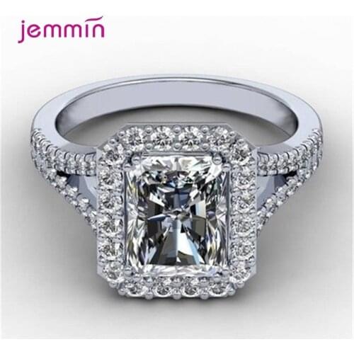 New Trendy Crystal Engagement Design Hot Sale S925 Silver Rings for Women White Zircon Sterling Silver Wedding Bridal Jewelry