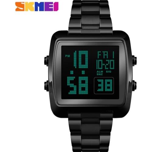 Skmei Men Black Watch Led Digital Stainless Steel Strap Rose Gold Silver Sport Fashion Wristwatches For Male Mens Watches