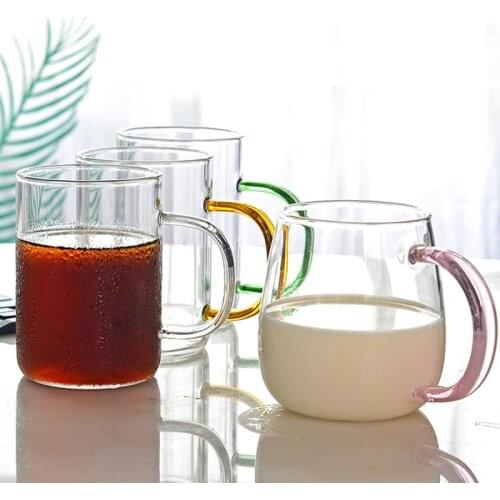 Color handle transparent creative glass coffee tea beverage dessert breakfast milk cup kitchen utensil with handle glass