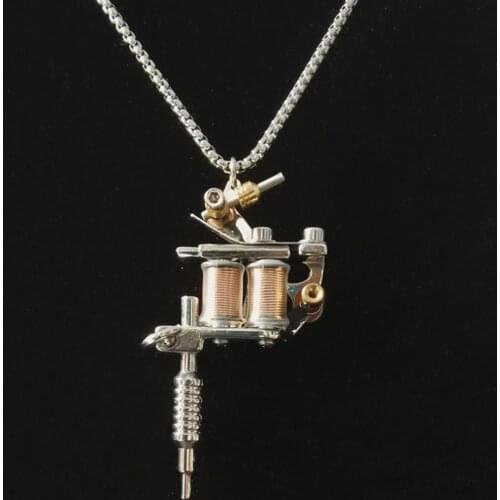 Hot Sale Creative Vintage Mini Tattoo Machine Necklace Punk Style Tattoo Guns Pendant Necklace Women Men Hip Hop Jewelry