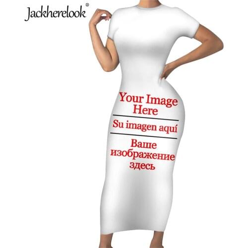 Jackherelook Custom Image Print Women Tunic Bodycon Dress Vestido Short Sleeve Slim Pencil Dresses for Teen Girls Dropshipping
