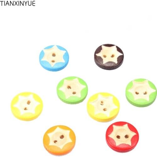 50pcs/lot Circular Button New Star Wooden Painting Buttons Craft Scrapbook Sewing Accessories Cardmaking DIY Home Decor Tools