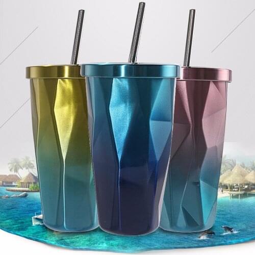 500ML Stainless Steel Straw Cup Colorful Coffee Juice Straw Mug With Lid StrawOutdoor Portable Sports Water Bottle Cups For Gift