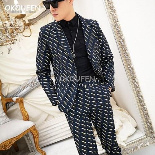 Fashion printing decoration Korean version slim suit nightclub male singer tide suits male hairdresser suit stage show wear