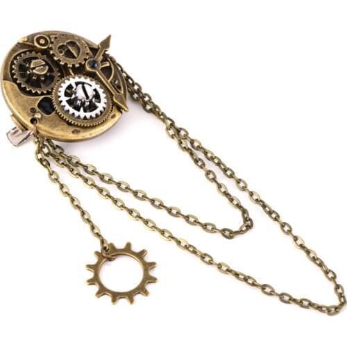 Fashion Lolita Girls Watch Gear Tassels Brooch Cog Chains Steampunk Vintage Gothic Badge Pin Jewelry Accessories