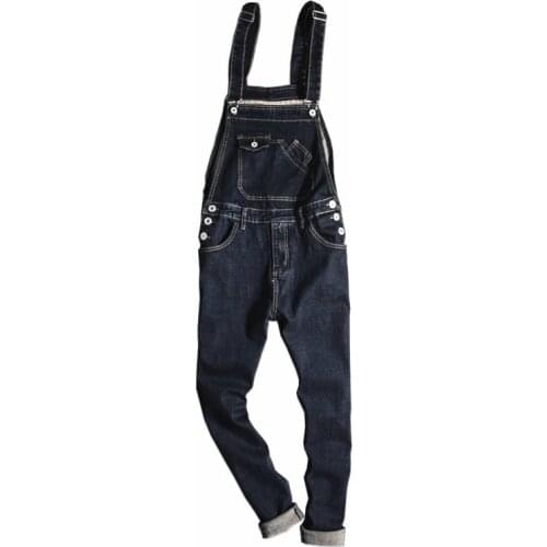 New Mens Male casual slim pocket denim bib overalls Male suspenders jumpsuits Plus size dark blue jeans for big and tall 8917