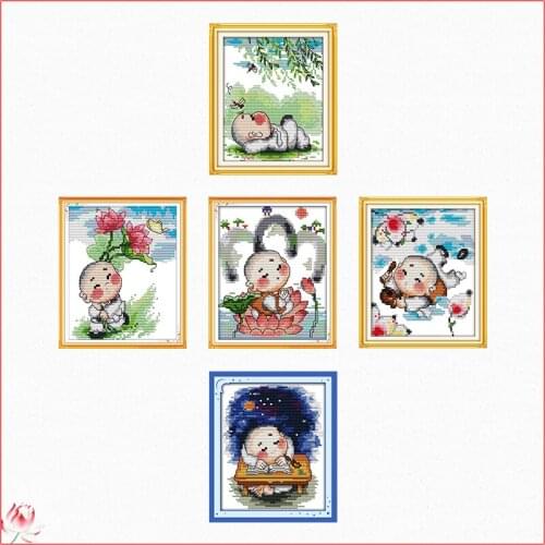 Lovely Little Monk Series Cross Stitch Kit 14ct 11ct Canvas Printing Embroidery Set DIY Needlework Home Decoration Painting Gift