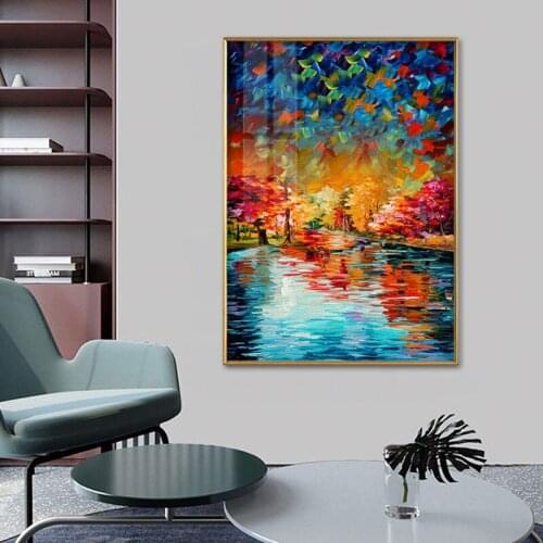 Colorful Landscape Wall Art Canvas Painting Forest Street Oil Painting Modern Abstract Picture for Living Room Home Decor