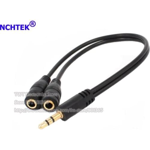 NCHTEK Golden Plated 3.5MM Stereo Male to Dual 3.5MM Female Plug Audio Splitter Adapter Cable 20CM/Free shipping/2PCS