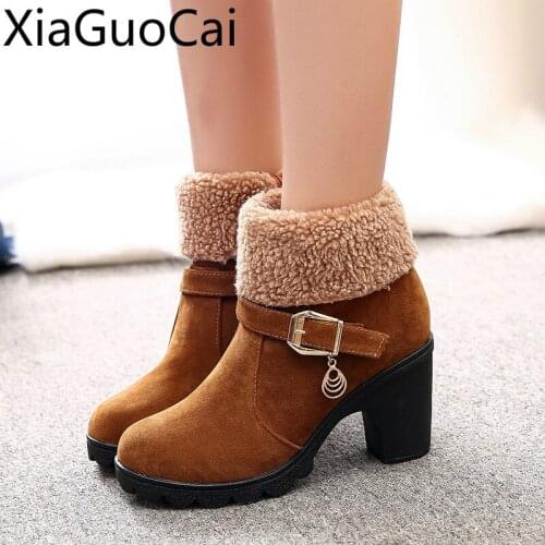 Autumn and Winter Women Snow Boots Warm Two Wearing Womens Martin Boots British Wind High Heel Platform Flock Boots