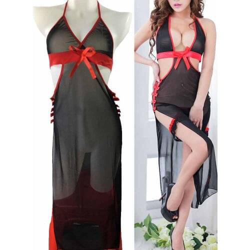 Sexy Split Bandage Qipao Dress Cheongsam Lingerie Chinese Nightclub Uniform Costumes Women Bodysuit Exotic Costumes