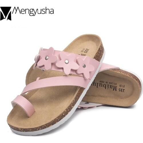Flower clip toe beach sandals women summer cork flip flops ladies rivets studs gladiator sandals woman cork sandals