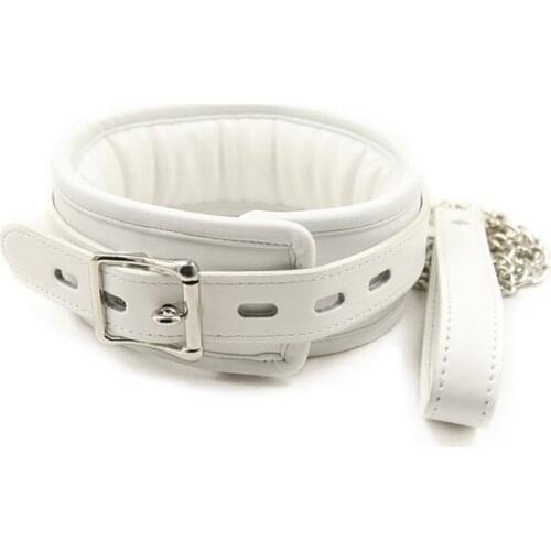 Sexy White Comfortable Pu Leather Sex Collar And Leash Sex Toys For Couple Bondage Games,Fetish Slave Collar Sex Products