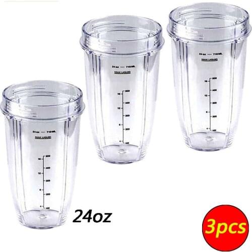 3PCS Portable 24 oz Ounce Cup Spare Replacement Parts Accessories for Nutri Ninja Auto-iQ 900W 1000W and Duo Blenders Juicer