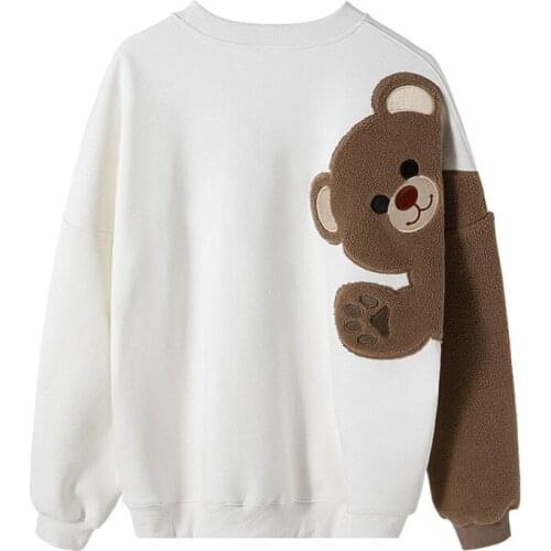 Oversized Harajuku Hoodies Unisex Autumn Winter Women Fleece Bear Sweatshirts Long Sleeve Pullover Loose Couple Clothes Top