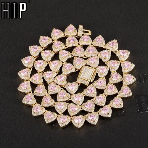 Hip Hop 7MM Bling Iced Out Heart Box Buckle CZ Copper Setting AAA+ Cubic Zirconia Stones Chain Necklace For Men Women Jewelry
