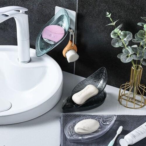 Bathroom Soap Holder Drain Soap Holder Bathroom Accessorie Wall Hanging Soap Dish Sucker Plastic Box Leaf Shape Shelf Free Punch