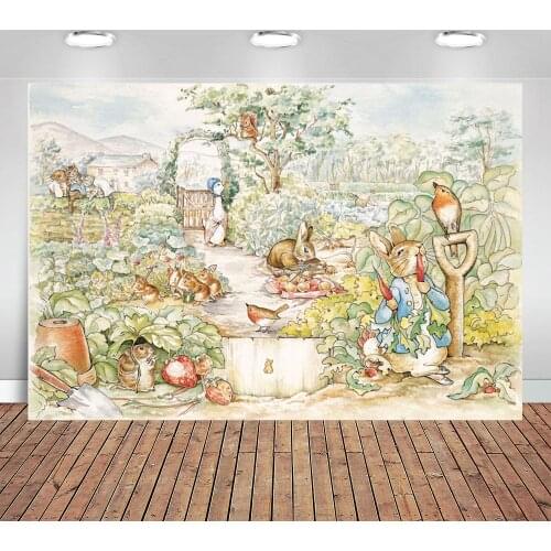 Cartoon Background for Photo Rabbit Peter with His Animal Friends 7x5ft for Newborn Vegetable Garden Vinyl Backdrop