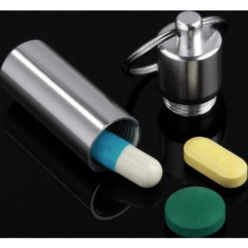 Waterproof Pills Medicine Storage Container Stainless Steel Portable Sealed Leak Proof Holder Hanging Box Key Chain 20FEB23