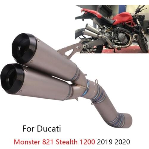Titanium Alloy Slip-on Exhaust for Ducati Monster 1200 821 2019 2020 Motorcycle Dual-out Muffler Escape Mid Tube No DB Killer