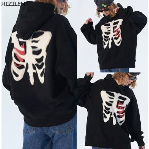 Y2K Harajuku Korean style loose Skull print goth Grunge clothes long-sleeved OverSized hooded Harajuku coat Female sweatshirt