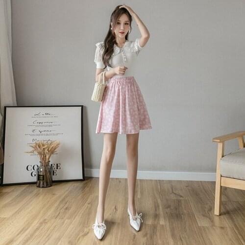 Summer Women Skirt Chiffon Material Women High Waist Skirt Fashion Sexy Miniskirt Little Daisy Skirts Elastic Cord A Line Skirt