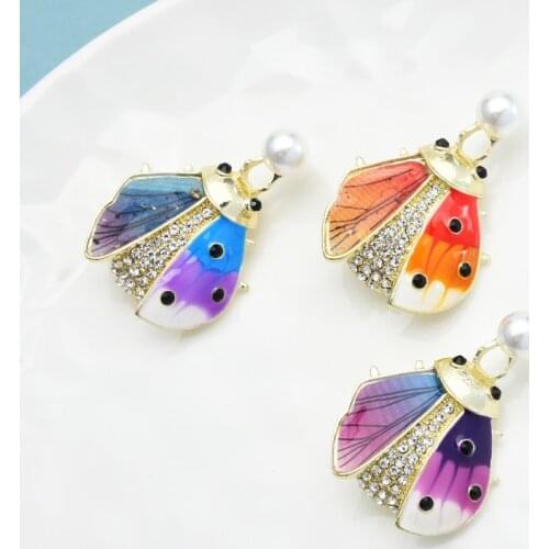 Wuli&baby Enamel Multicolor Ladybug Brooch Sparkling Rhinestone Insect Brooch Pins Women Jewelry Gift