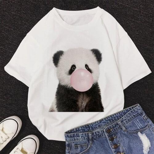 Animal Panda Blowing Bubbles Graphic Print T-shirt 2020 New Summer Fashion Tshirt Harajuku Aesthetic White Tops Female T Shirt